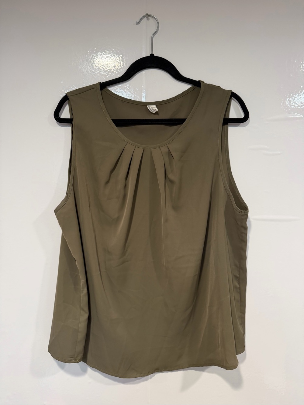 Sleeveless Olive Green Pleated Front Tank Top